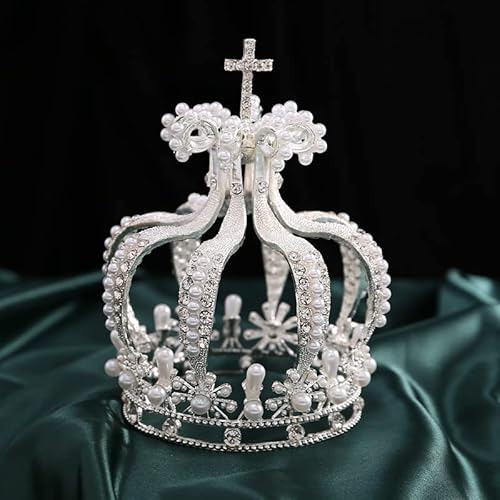 YADIRF Krone Prinzessin Tortenaufsatz Hochzeit Geburtstag Kristall Perle Tiara Kuchen Dekor für Babyparty Geburtstag Party Hochzeit Dekor (Silber) von YADIRF