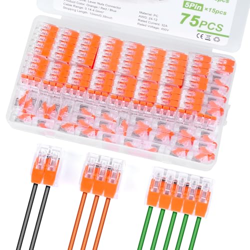 YADOBIG Kabelverbinder, 75 Stück Kabelklemmen Elektro mit Betätigungshebel, 4mm² Verbindungsklemmen Klemme, Leiter Klemme für Feste Kabe YADOBIG Kabelverbinder, 75 Stück Kabelklemmen Elektro mit Betätigungshebel, 4mm² Verbindungsklemmen Klemme, Leiter Klemme für Feste Kabe von YADOBIG