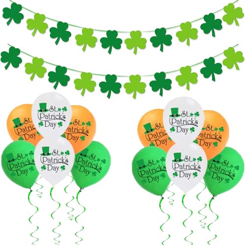 2 Stück St. Patricks Day Dekorationen hängende irische Kleeblatt-Wimpelkette & 15 Stück St. Patricks Day Luftballons, St. Patrick's Day Wimpelkette, irische Filz-Kleeblatt-Girlande, Banner, von YADODO
