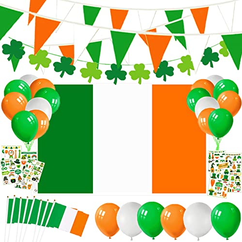 St. Patricks Day Dekorationen Party Luftballons Hängende Kleeblatt Banner Zubehör Set St. Patrick s Day Dekorationen Irische Flagge 1,5 m x 0,9 m mit Ösen St. Patrick's Day Wimpelkette Aufkleber für von YADODO