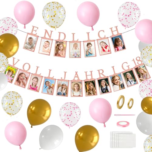 18. Geburtstag Mädchen Deko, ENDLICH VOLLJÄHRIG 18 Fotogirlande, Deko 18. Geburtstag Mädchen, 18. Geschenke Foto Banner, Enthält 20 Ballons + 18 Glitzerkarten, Geschenke zum 18 Mädchen 18. Geburtstag Mädchen Deko, ENDLICH VOLLJÄHRIG 18 Fotogirlande, Deko 18. Geburtstag Mädchen, 18. Geschenke Foto Banner, Enthält 20 Ballons + 18 Glitzerkarten, Geschenke zum 18 Mädchen von YAEGIMHT