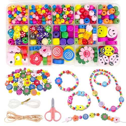 YAEGIMHT 450 Stück Handwerk Bunte Holzperlen, DIY Holzperlen zum Auffädeln, 11 Arten Bunte Perlen Set, Perlen zum Auffädeln Kinder, für DIY Armbänder Schmuck Anhängern Halsketten, Geschenk für Mädchen YAEGIMHT 450 Stück Handwerk Bunte Holzperlen, DIY Holzperlen zum Auffädeln, 11 Arten Bunte Perlen Set, Perlen zum Auffädeln Kinder, für DIY Armbänder Schmuck Anhängern Halsketten, Geschenk für Mädchen von YAEGIMHT