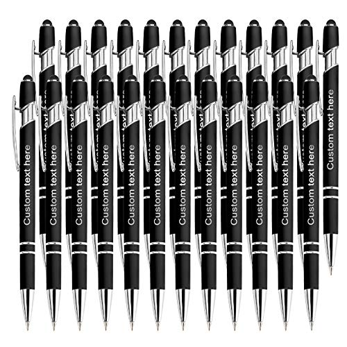 YAEILOV 24 Stück Personalisierte Stifte Bulk mit Namen Stylus Spitze 0,5 mm Custom Gravur Kugelschreiber Büro Medium Point,Schwarze Tinte von YAEILOV
