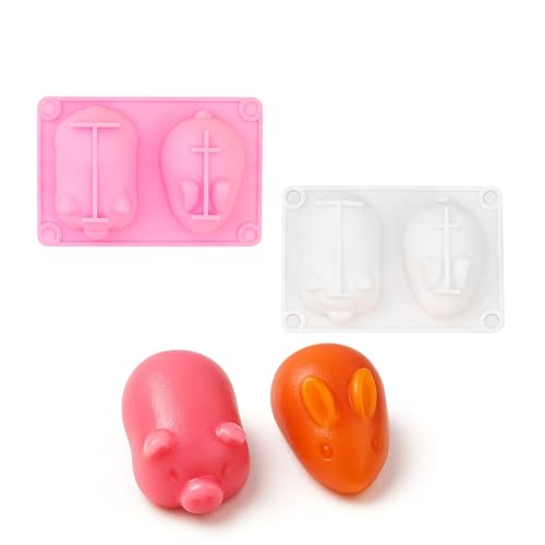 YAFIYGI 2 Stück Quetschformen aus Silikon, Hasen-Schweine-Form, niedliches 3D-Kaninchen-Schweinchen-Kuchenformen zum Backen, lustige Formen, Lebensmittel, Dessert-Tablett für Seife, Kerzen, Gelee von YAFIYGI