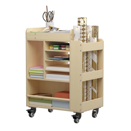 Kunstwagen-Organizer auf Rädern – Holzrollen-Aufbewahrung für Geschenkpapier, Heimbüro, Klassenzimmer von YAGEANNL