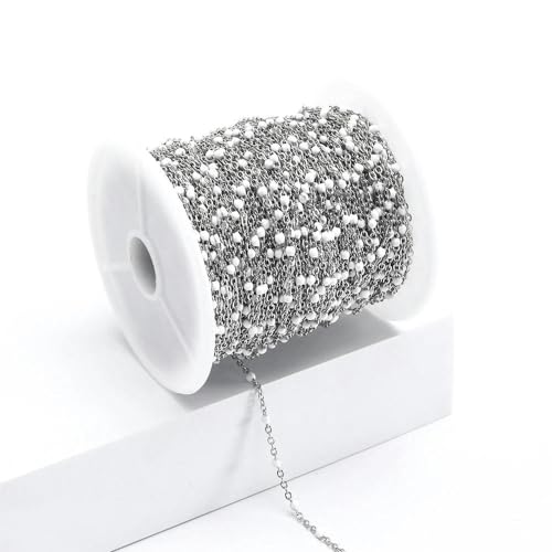 1M Silberschmuckketten, gelötet, bunte Emaille-Perlen, Edelstahl-Gliederkette, Halskette, Masse für die Schmuckherstellung, elegante weiße Perle, 1,5 mm Kette, 1 m von YAGNYUOG