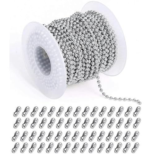 5 m Edelstahl-Perlenkette 1,5/2/2,5/3 mm Kugelkette mit 50 passenden verstellbaren Zugverbindern für die Herstellung von Schlüsselanhänger-Schmuck – WEISS – 1,5 mm Kugelkette von YAGNYUOG