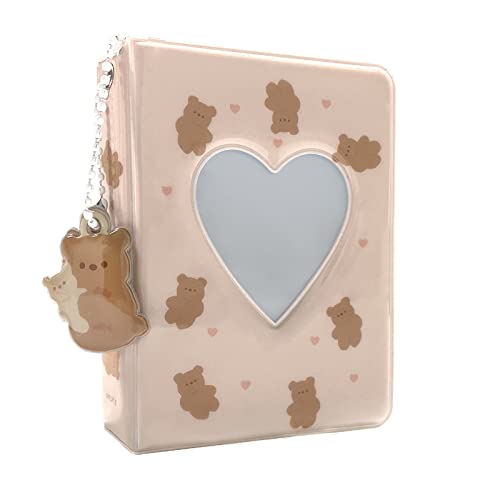3 Zoll Mini Fotoalbum, Herz Hohl Karte Binder Fotoalbum Kpop Fotokartenhalter mit Anhänger 40 Taschen (Beige Bär) von YAHUIPEIUS