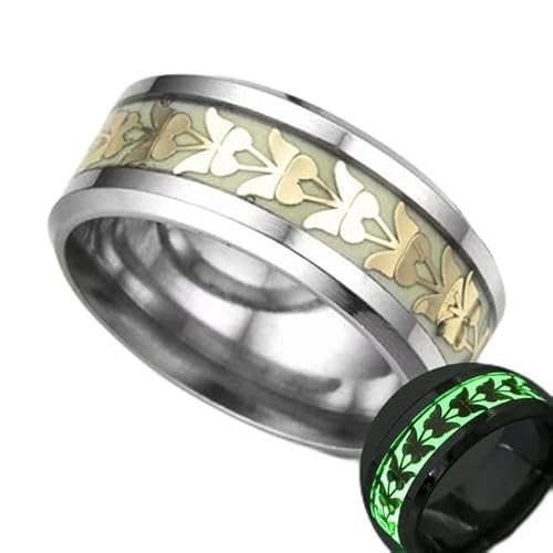 YAHUO Leuchtender plattierter Ring Dunkelgoldener Schmetterling Inlay Grüner Hintergrund Mode Herren Fluoreszierende Leuchtende Ringe von YAHUO