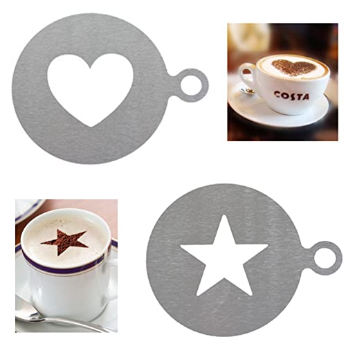 2 Stück Edelstahl-Schablonen für Cappuccino, Kaffee, Herzform, Sternform, Strew Pad, Staubwedel, Spray für Latte, Cappuccino, Cupcake, Kekse, heiße Schokolade 2 Stück Edelstahl-Schablonen für Cappuccino, Kaffee, Herzform, Sternform, Strew Pad, Staubwedel, Spray für Latte, Cappuccino, Cupcake, Kekse, heiße Schokolade von YAIYEFU