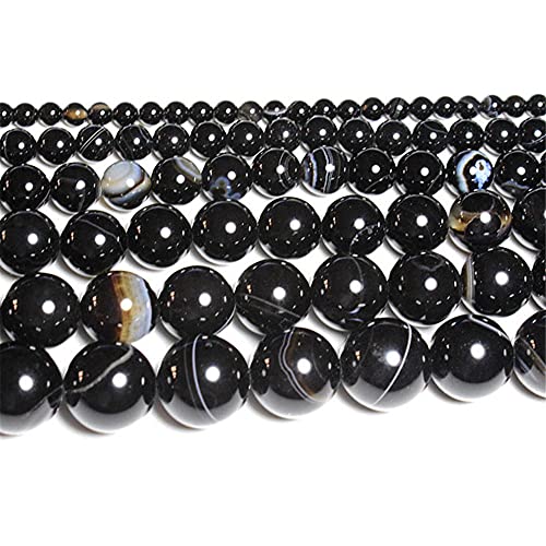 Anhänger aus Naturstein, schwarze gestreifte Achate, rund, lose Perlen für Schmuckherstellung, Handarbeiten, Armbänder, DIY-Strang, 4/6/8/10/12 mm, H7361, 4 mm, ca. 92 Stück Anhänger aus Naturstein, schwarze gestreifte Achate, rund, lose Perlen für Schmuckherstellung, Handarbeiten, Armbänder, DIY-Strang, 4/6/8/10/12 mm, H7361, 4 mm, ca. 92 Stück von YAJILM