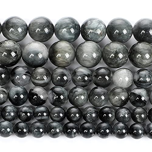 Falkenaugen-Anhänger aus Naturstein, rund, lose Perlen für Schmuckherstellung, Armbänder, Halsketten, Ohrringe, Zubehör, 6/8/10 mm, H9303, 8 mm, ca. 48 Stück von YAJILM