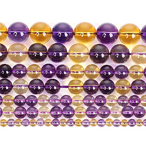 Naturstein-Charm-Anhänger H7393, 8 mm, rund, lose Perlen für Schmuckherstellung, Handarbeiten, Armbänder, DIY-Strang, 8 mm, Violett / Gelb, 8 mm, ca. 48 Stück von YAJILM