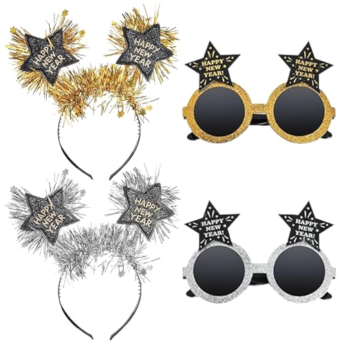 YAJIMAOY 4 Stück Silvester Deko 2025, mit Silvester Haarreif 2025, Silvester Brille, Happy New Year Brille, Silvester Haarschmuck, Neujahr Accessoires Haarreifen, für Partys, Silvester, Weihnachten YAJIMAOY 4 Stück Silvester Deko 2025, mit Silvester Haarreif 2025, Silvester Brille, Happy New Year Brille, Silvester Haarschmuck, Neujahr Accessoires Haarreifen, für Partys, Silvester, Weihnachten von YAJIMAOY