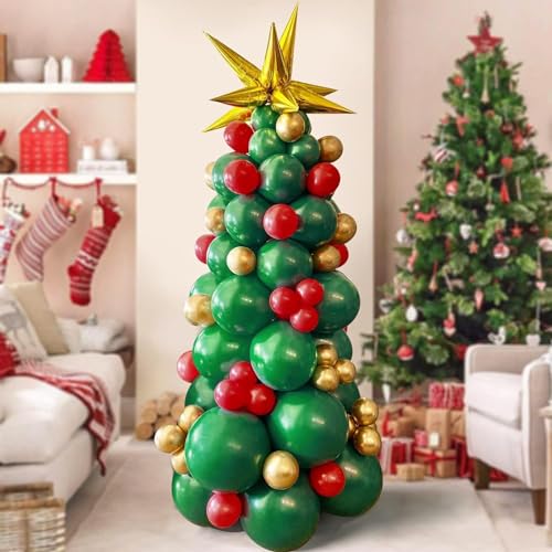Luftballons Weihnachten, 102 Stück Weihnachtsballons, Folienballon Weihnachten Luftballons Grün Rot Gold, Latex Ballons Weihnachten Deko Ballon für Weihnachtsfeier Deko Christmas Decorations (A) von YAJIMAOY