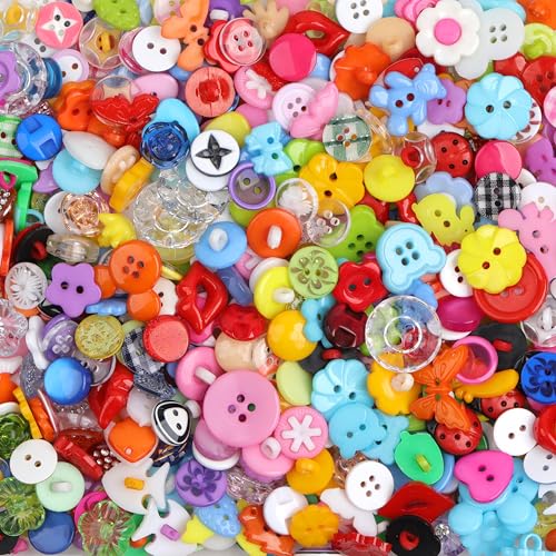 Kunstharzknöpfe in verschiedenen Spezifikationen, kleine Kunststoffknöpfe für Heimwerker, Nähen, Basteln, Malen, Handarbeit, handbemalt, dekorative Knöpfe, 2 Löcher und 4 Löcher, mehrfarbig, 300 Stück von YAKA