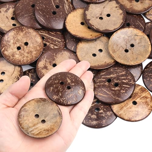 YAKA 20 Stück dicke Kokosnussschale, 2 Löcher, Knöpfe zum Basteln, Nähen, heiße Produkte von YAKA