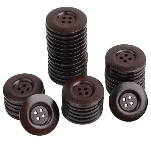 YAKA 22 braune runde Holzknöpfe mit 4 Löchern, zum Nähen von Kleidung, große Größe 5,9 cm von YAKA
