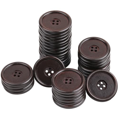 YAKA Runde Holzknöpfe mit 4 Löchern zum Nähen von Kleidung, Nähknöpfe zum Basteln, 4 cm, Kaffeebraun von YAKA