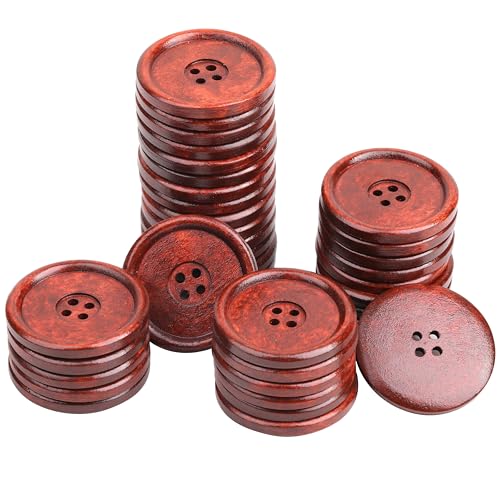 YAKA Runde Holzknöpfe mit 4 Löchern zum Nähen von Kleidung, Nähknöpfe zum Basteln, 4 cm, Weinrot, 40 Stück von YAKA