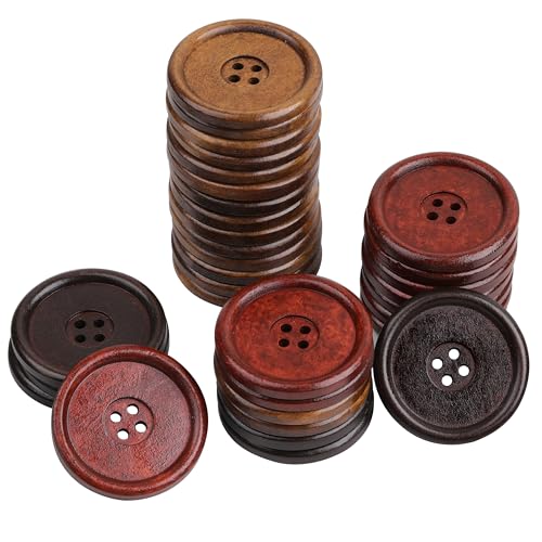 YAKA Runde Holzknöpfe mit 4 Löchern zum Nähen von Kleidung, Nähknöpfe zum Basteln, 4 cm, mehrfarbig, 40 Stück von YAKA