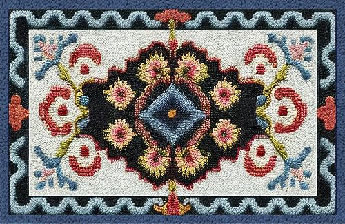 YAKOLECI Knüpfhaken-Bastelsets für Erwachsene, farbig bedruckter Teppich, handgefertigt, Kunstteppich, für Festivals, Geschenk, Heimdekoration, 60 x 40 cm (Flower-N) von YAKOLECI