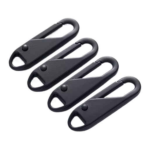 YAKXIUE 4 Stück Schieber-Zuglasche, Ersatz-Reparatursatz, Metall-Reißverschluss-Verlängerung, Grifffixierer for Jacken, Rucksäcke, Reißverschlusskopf(Black) von YAKXIUE