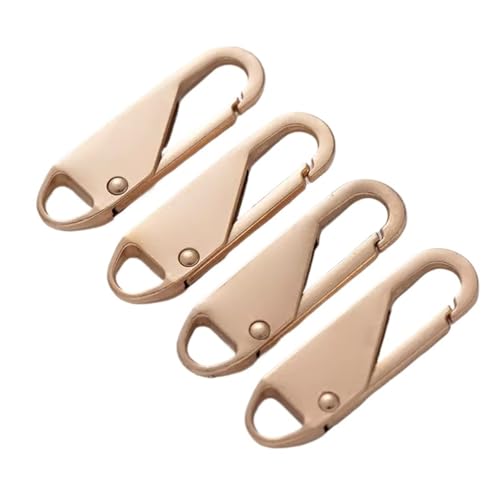 YAKXIUE 4 Stück Schieber-Zuglasche, Ersatz-Reparatursatz, Metall-Reißverschluss-Verlängerung, Grifffixierer for Jacken, Rucksäcke, Reißverschlusskopf(Gold) von YAKXIUE