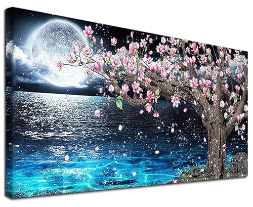 YALKIN 5D Diamond Painting Großes XXL 40x80cm Diamant Painting Bilder Mond und Meer Diamond Art Erwachsene Full DIY Diamant Kunst Malerei Stickerei Set Kreuzstich Bilder Home Wand Dekor von YALKIN