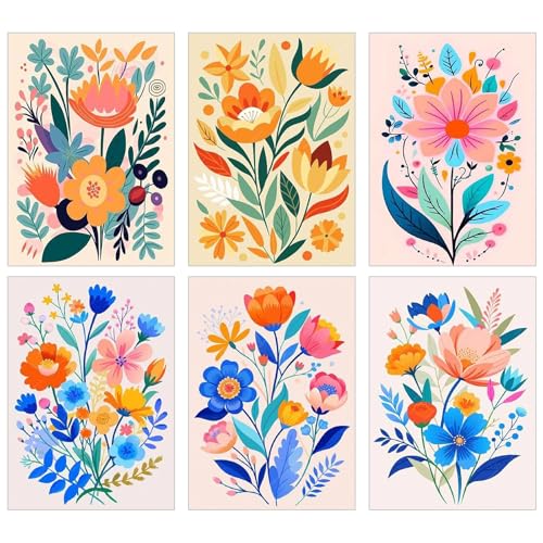 YALKIN 6 Stück Malen Nach Zahlen Erwachsene, Paint by Numbers Malen Nach Zahlen, DIY Blume mit Pinseln und Acrylfarben Handgemalt Ölgemälde Leinwand für Home Décor, Ohne Rahmen (20x30cm) von YALKIN