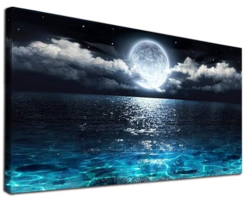 YALKIN 5D Diamond Painting Großes XXL 40x80cm Diamant Painting Bilder Meer und Mond Diamond Art Erwachsene Full DIY Diamant Kunst Malerei Stickerei Set Kreuzstich Bilder Home Wand Dekor von YALKIN