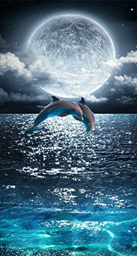 YALKIN Large Diamond Painting Kits for Adults (27.6x15.7in), Dolphin Moon Full Round Drill Diamond Arts, Paint by Diamonds Kits Craft Canvas Perfect for Home Wall Decoration and Relaxation von YALKIN