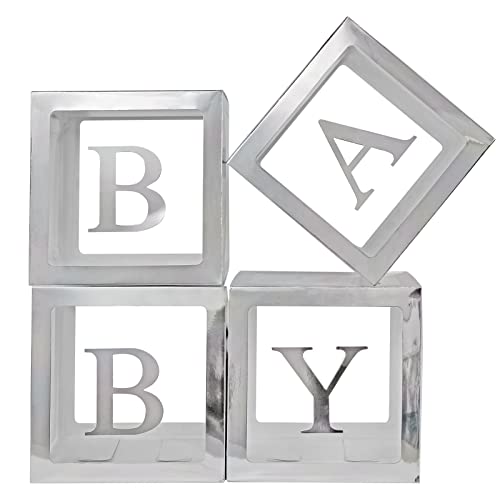 Baby Dusche Dekoration Boxen für Jungen Mädchen, 4Pcs Silber Transparent Ballon Boxen Baby Buchstaben Dekorativ von YALLOVE