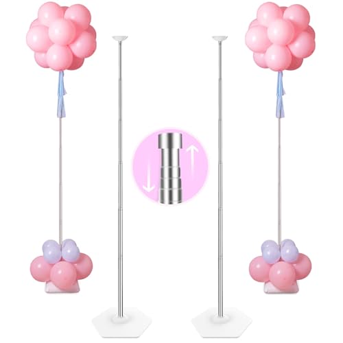 YALLOVE Heavy Duty Metall Ballon Säulen Stand Kit, 2m höhenverstellbaren Ballon Tower Halter für Innen- und Außenereignis und Party Dekoration, einfach zu montieren und zu demontieren, Satz von 2 von YALLOVE