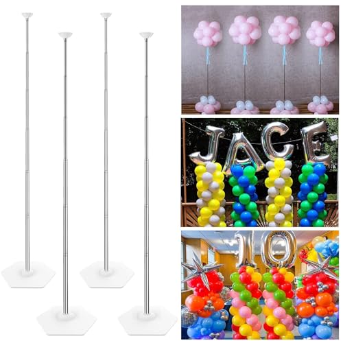 YALLOVE Teleskop Säule Ständer, 2m Edelstahl Ballon Turm Halter, Tisch Mittelstücke und Ständer für Boden 2-in-1 Kit, Satz Von 4 von YALLOVE