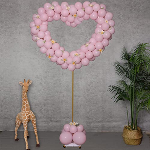 YALLOVE Goldener herzförmiger Ballonbogenständer, 2,5 m x 1,2 m höhenverstellbar, Metall-Hintergrundrahmen, Tischblumen-Tafelaufsätze für Valentinstag, Jahrestag, Hochzeit, romantische Dekoration von YALLOVE