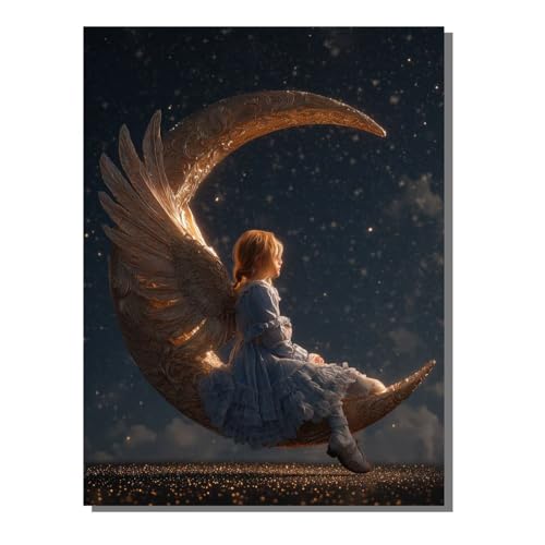 5D Diamond Painting Erwachsene, Diamant Malerei Kinder Anfänger, DIY Engel Mond Diamant Painting Bilder Erwachsene Bastelset Geeignet Als Geschenk, Zur Entspannung und Als Wanddeko 50 x 70 cm SYLF126 von YALNSENN