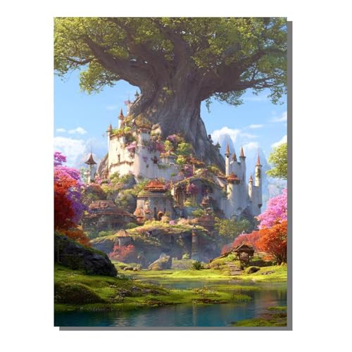 Baum Schloss Diamond Painting Erwachsene, 5D Diamant Kunst Kinder Kits, DIY Erwachsene Mosaikherstellung Basteln Diamant Malerei Bilder Set für Weihnachten Wanddekoration, Geschenke 30x40 cm SYLF460 von YALNSENN