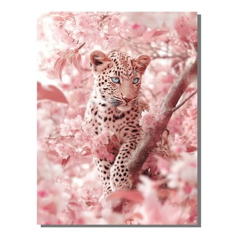 Blume Leopard Diamond Painting Erwachsene, 5D Diamant Kunst Kinder Kits, DIY Erwachsene Mosaikherstellung Basteln Diamant Malerei Bilder Set für Weihnachten Wanddekoration, Geschenke 80x100 cm SYLF480 von YALNSENN