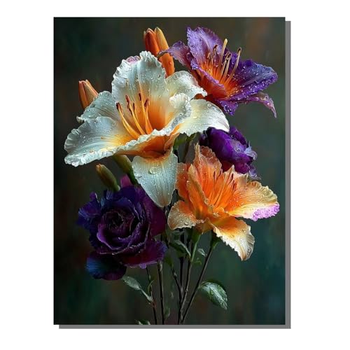 Blume Pflanze Diamond Painting Erwachsene, 5D Diamant Kunst Kinder Kits, DIY Erwachsene Mosaikherstellung Basteln Diamant Malerei Bilder Set für Weihnachten Wanddekoration, Geschenke 40x50cm SYLF81 von YALNSENN