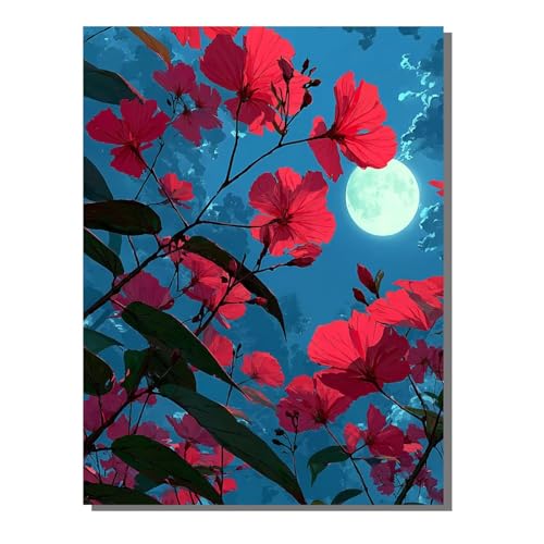 Blume Vollmond Diamond Painting Erwachsene, 5D Diamant Kunst Kinder Kits, DIY Erwachsene Mosaikherstellung Basteln Diamant Malerei Bilder Set für Weihnachten Wanddekoration, Geschenke 30x40 cm SYLF61 von YALNSENN