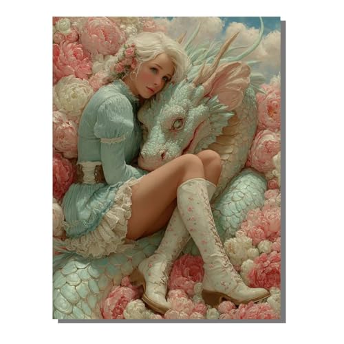 Frau Drachen Diamond Painting Erwachsene, 5D Diamant Kunst Kinder Kits, DIY Erwachsene Mosaikherstellung Basteln Diamant Malerei Bilder Set für Weihnachten Wanddekoration, Geschenke 40x50cm SYLF63 von YALNSENN