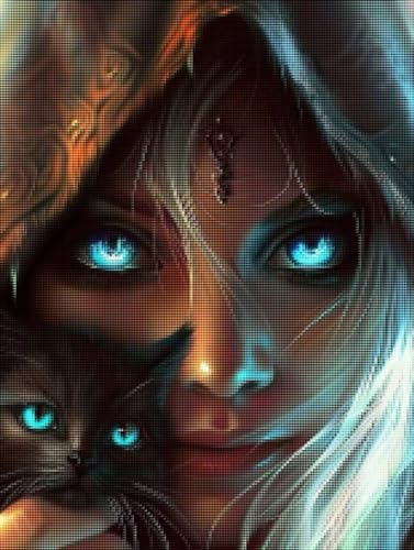 Gesicht Diamond Painting Groß XXL 40 X 50cm, DlY Katze Diamant Painting Bilder Kinder, Full drill Daiments Malerei Erwachsene, 5D Diamond Art Bilder Mosaic Bastelset Kunst-Design-Stickerei Set 5-6 von YALNSENN