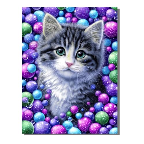 Katze Tier Diamond Painting Erwachsene, 5D Diamant Kunst Kinder Kits, DIY Erwachsene Mosaikherstellung Basteln Diamant Malerei Bilder Set für Weihnachten Wanddekoration, Geschenke 40x50cm SYLF481 von YALNSENN