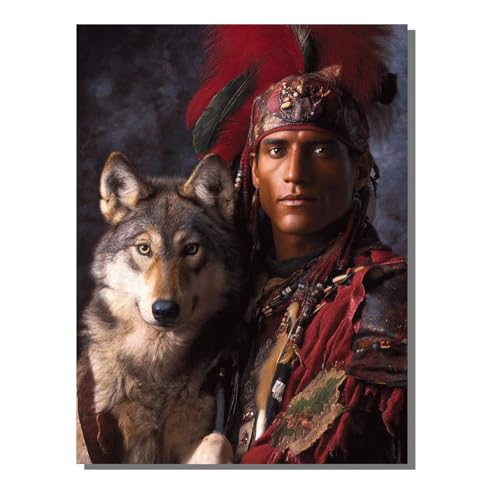 Mann Wolf Diamond Painting Erwachsene, 5D Diamant Kunst Kinder Kits, DIY Erwachsene Mosaikherstellung Basteln Diamant Malerei Bilder Set für Weihnachten Wanddekoration, Geschenke 40x50cm SYLF534 von YALNSENN