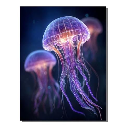 Qualle Meereslebewesen Diamond Painting Erwachsene, 5D Diamant Kunst Kinder Kits, DIY Erwachsene Mosaikherstellung Basteln Diamant Malerei Bilder Set für Wanddekoration, Geschenke 30x40 cm SYLF127 von YALNSENN