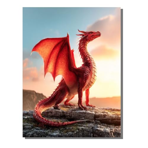 Rot Drachen Diamond Painting Erwachsene, 5D Diamant Kunst Kinder Kits, DIY Erwachsene Mosaikherstellung Basteln Diamant Malerei Bilder Set für Weihnachten Wanddekoration, Geschenke 50 x 70 cm SYLF560 von YALNSENN