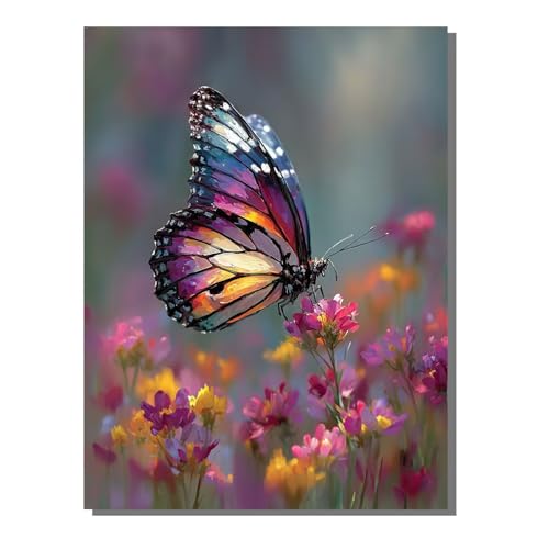 Schmetterling Blume Diamond Painting Erwachsene, 5D Diamant Kunst Kinder Kits, DIY Erwachsene Mosaikherstellung Basteln Diamant Malerei Bilder Set für Wanddekoration, Geschenke 30x40 cm SYLF41 von YALNSENN