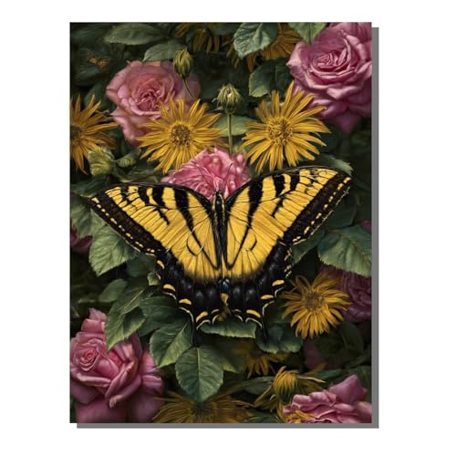 Schmetterling Blume Diamond Painting Erwachsene, 5D Diamant Kunst Kinder Kits, DIY Erwachsene Mosaikherstellung Basteln Diamant Malerei Bilder Set für Wanddekoration, Geschenke 50 x 70 cm SYLF500 von YALNSENN