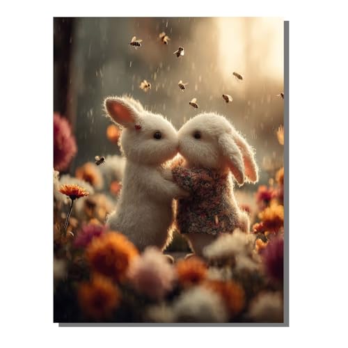 Tier Kaninchen Diamond Painting Erwachsene, 5D Diamant Kunst Kinder Kits, DIY Erwachsene Mosaikherstellung Basteln Diamant Malerei Bilder Set für Weihnachten Wanddekoration, Geschenke 40x50cm SYLF54 von YALNSENN